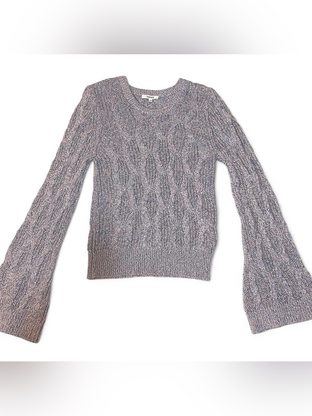 Splendid Leona Lavender Cable Knit Cotton Cashmere Bell Sleeve Sweater S